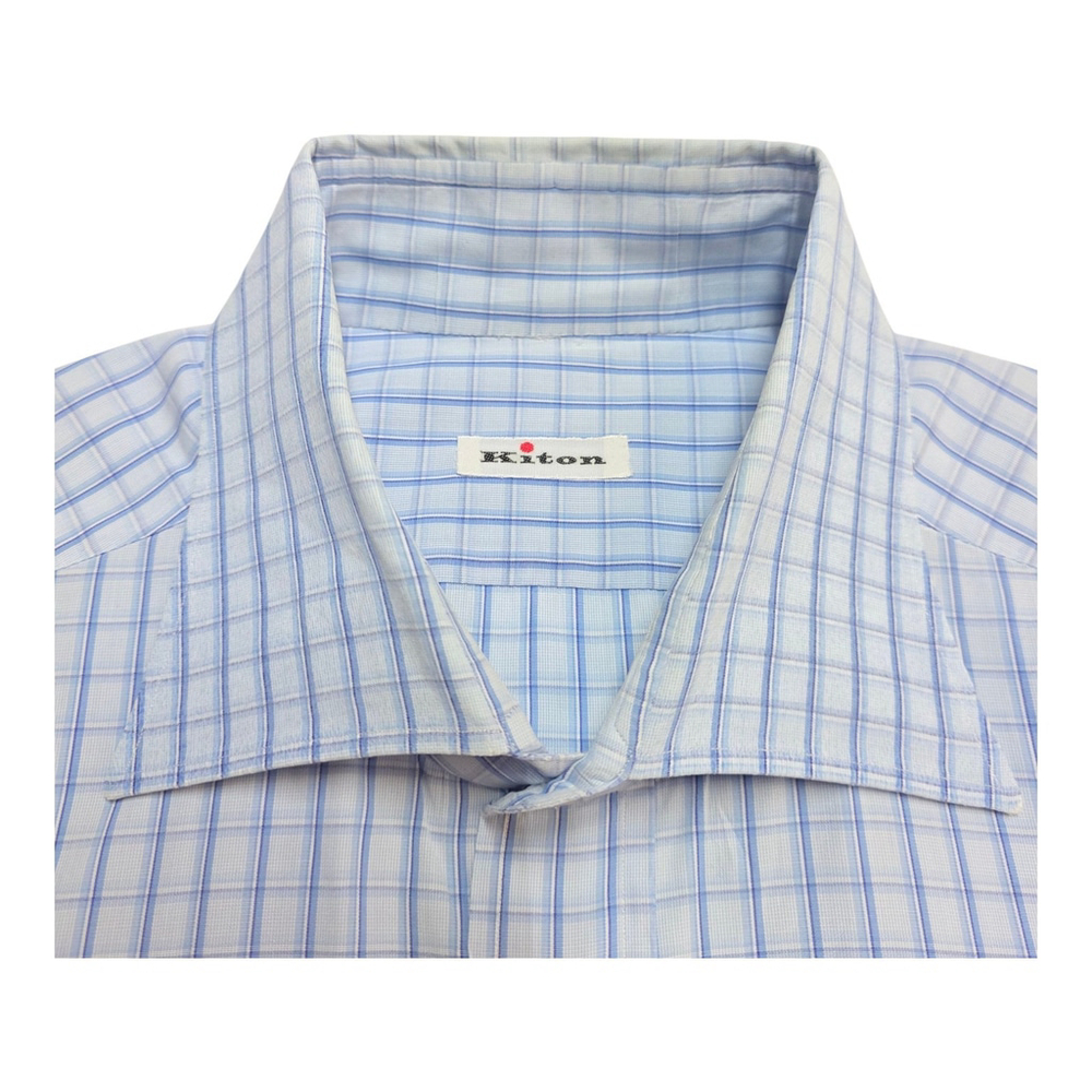 Quiet Luxury Kiton Dress Shirt Men 16.5 / 42 Blue Check Cotton Italy Workwear - Picture 4 of 16